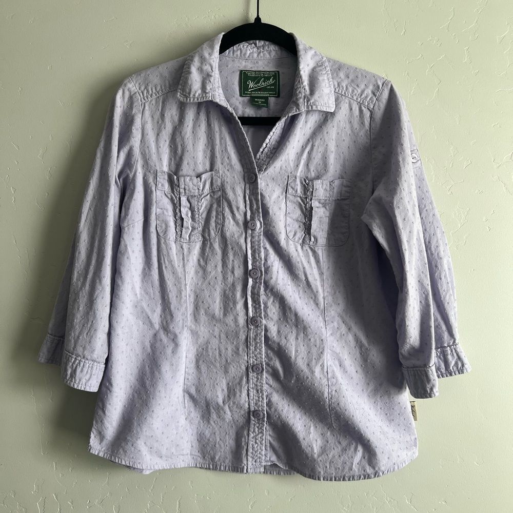 Woolrich Textured Lace Womens Button Up Shirt Blouse Lavender Size M